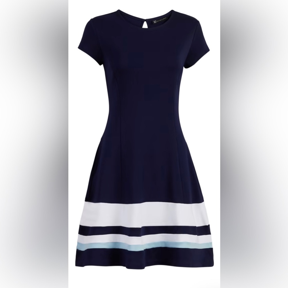 New York & Co. Colorblock Cotton Fit and Flare Dress Color Grand Sapphire Size L